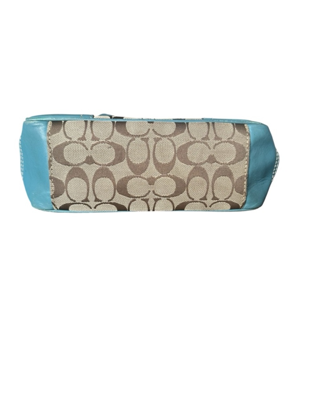 Coach Vintage Y2K Hadley Lunch Bag Beige Signature Canvas Tote Blue Leather Trim - Picture 5 of 13